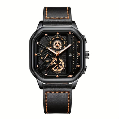 Men's Quartz Watch - 's Vintage Large Square Dial Date Calendar, Analog Wristwatch for Business - product detail view 3