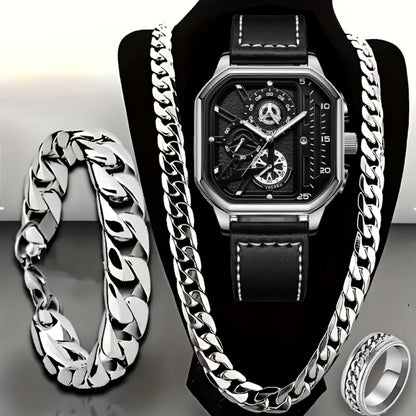 Men's Quartz Watch - 's Vintage Large Square Dial Date Calendar, Analog Wristwatch for Business - product detail view 6