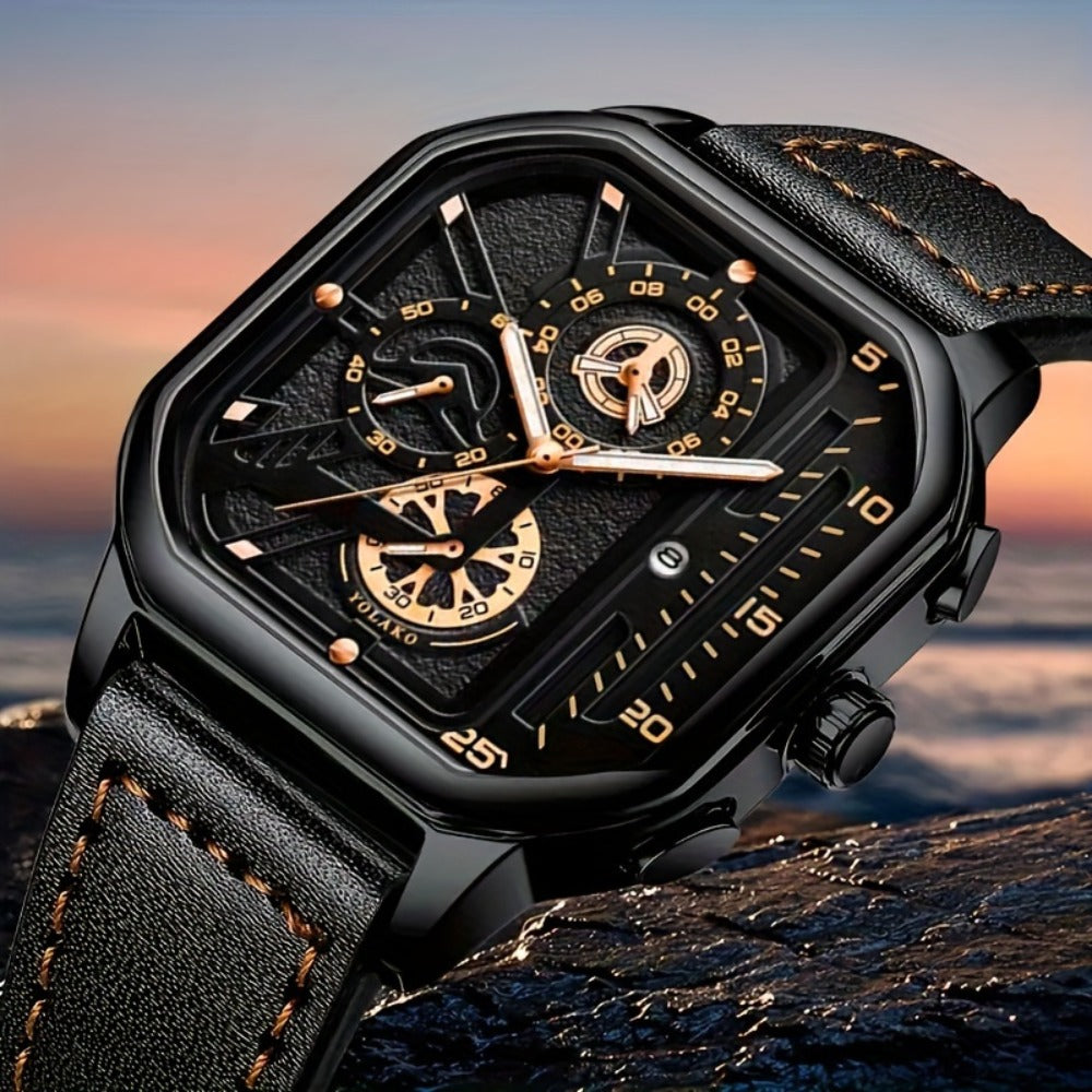 Men's Quartz Watch - 's Vintage Large Square Dial Date Calendar, Analog Wristwatch for Business - product detail view 8