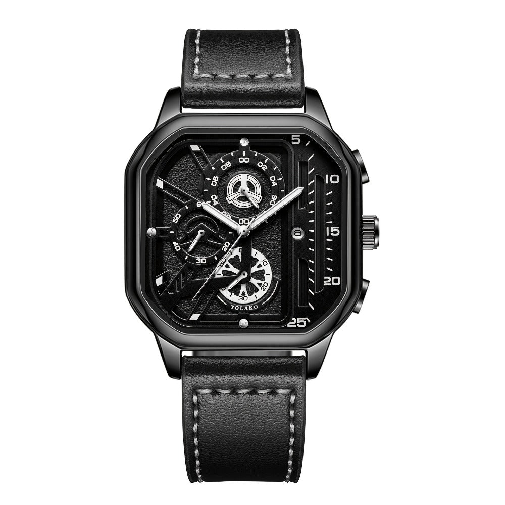 Men's Quartz Watch - 's Vintage Large Square Dial Date Calendar, Analog Wristwatch for Business - product detail view 9