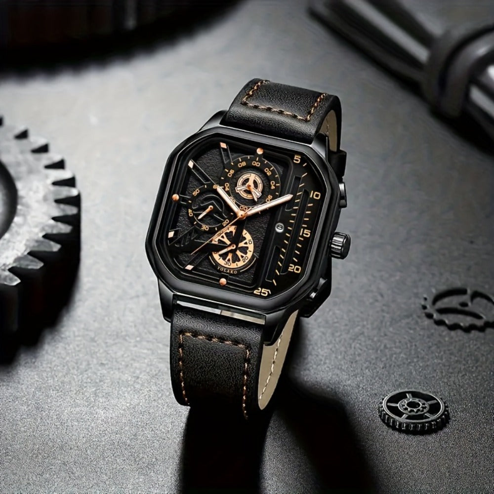 Men's Quartz Watch - 's Vintage Large Square Dial Date Calendar, Analog Wristwatch for Business - product detail view 10