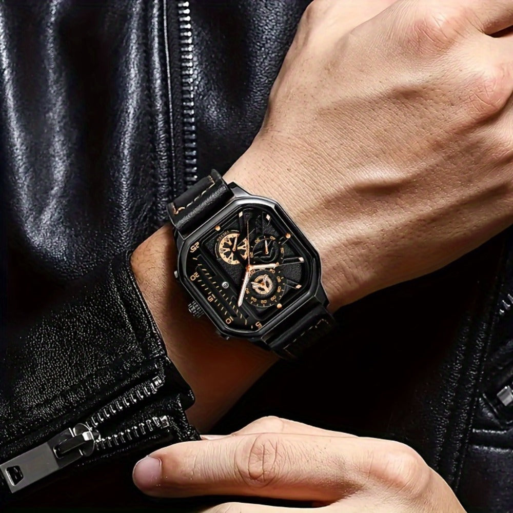 Men's Quartz Watch - 's Vintage Large Square Dial Date Calendar, Analog Wristwatch for Business - product detail view 13