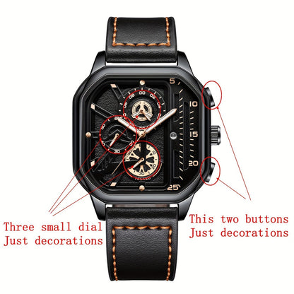 Men's Quartz Watch - 's Vintage Large Square Dial Date Calendar, Analog Wristwatch for Business - product detail view 14