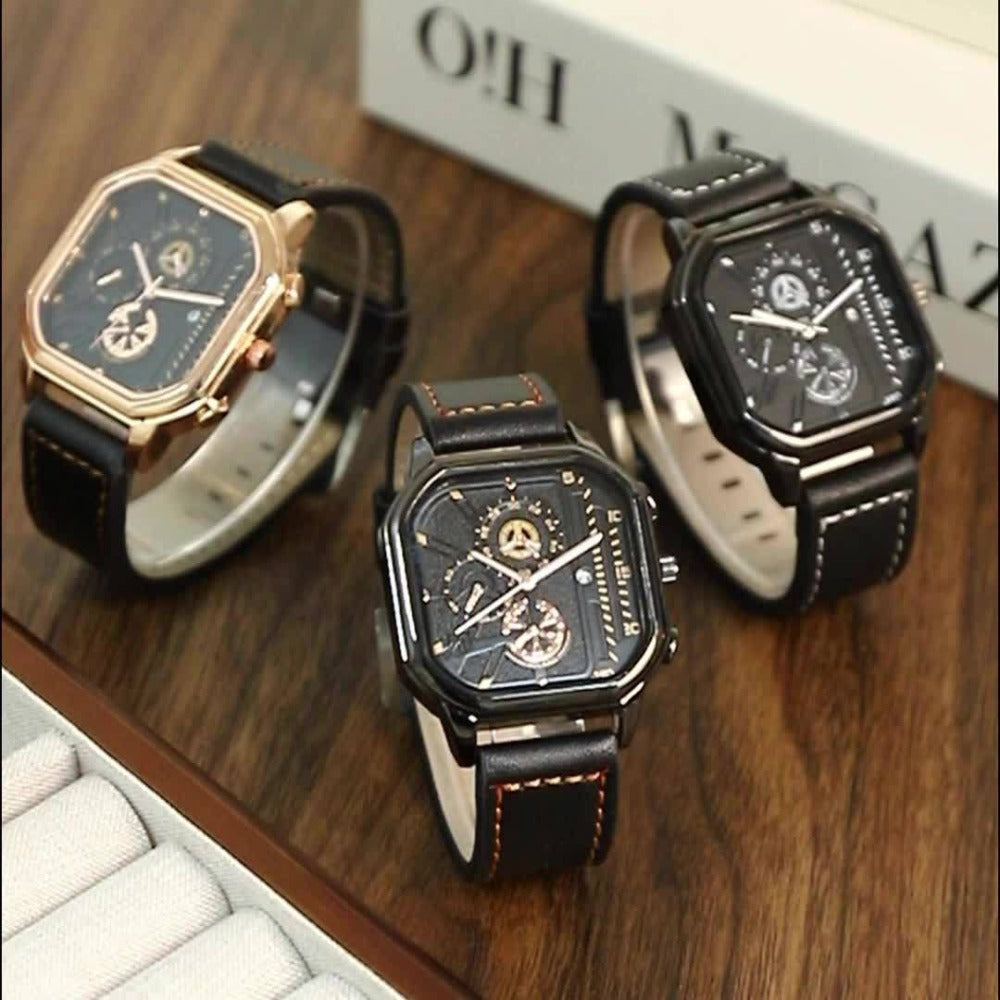 Men's Quartz Watch - 's Vintage Large Square Dial Date Calendar, Analog Wristwatch for Business - product detail view 15