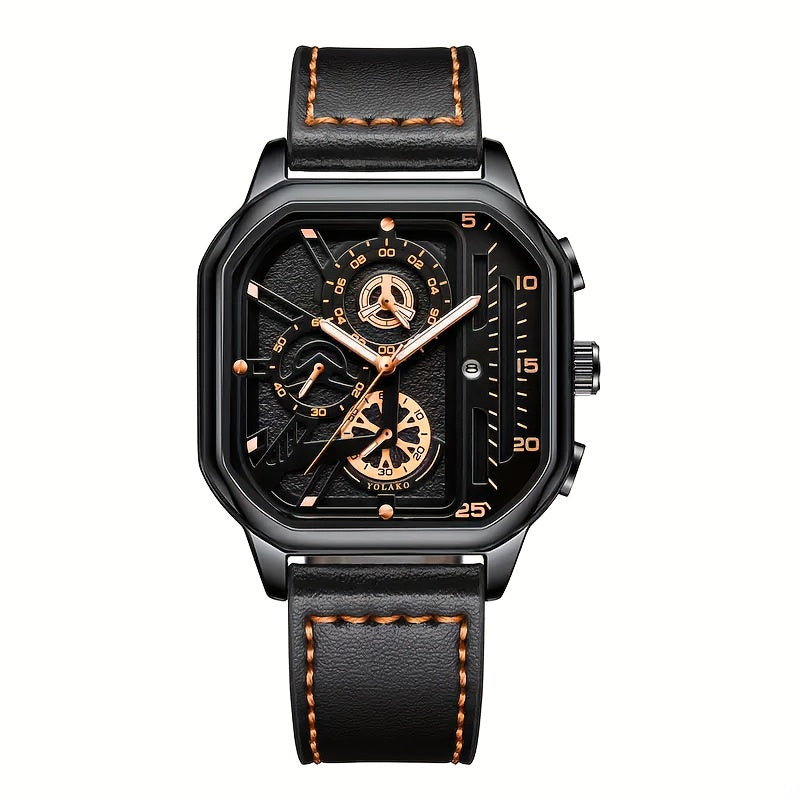 Men's Quartz Watch - 's Vintage Large Square Dial Date Calendar, Analog Wristwatch for Business - product detail view 23