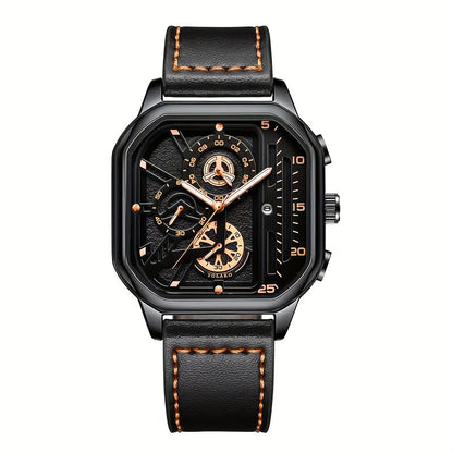 Men's Quartz Watch - 's Vintage Large Square Dial Date Calendar, Analog Wristwatch for Business - product detail view 23