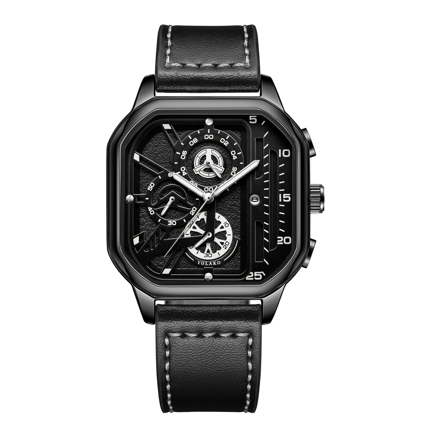 Men's Quartz Watch - 's Vintage Large Square Dial Date Calendar, Analog Wristwatch for Business - product detail view 24