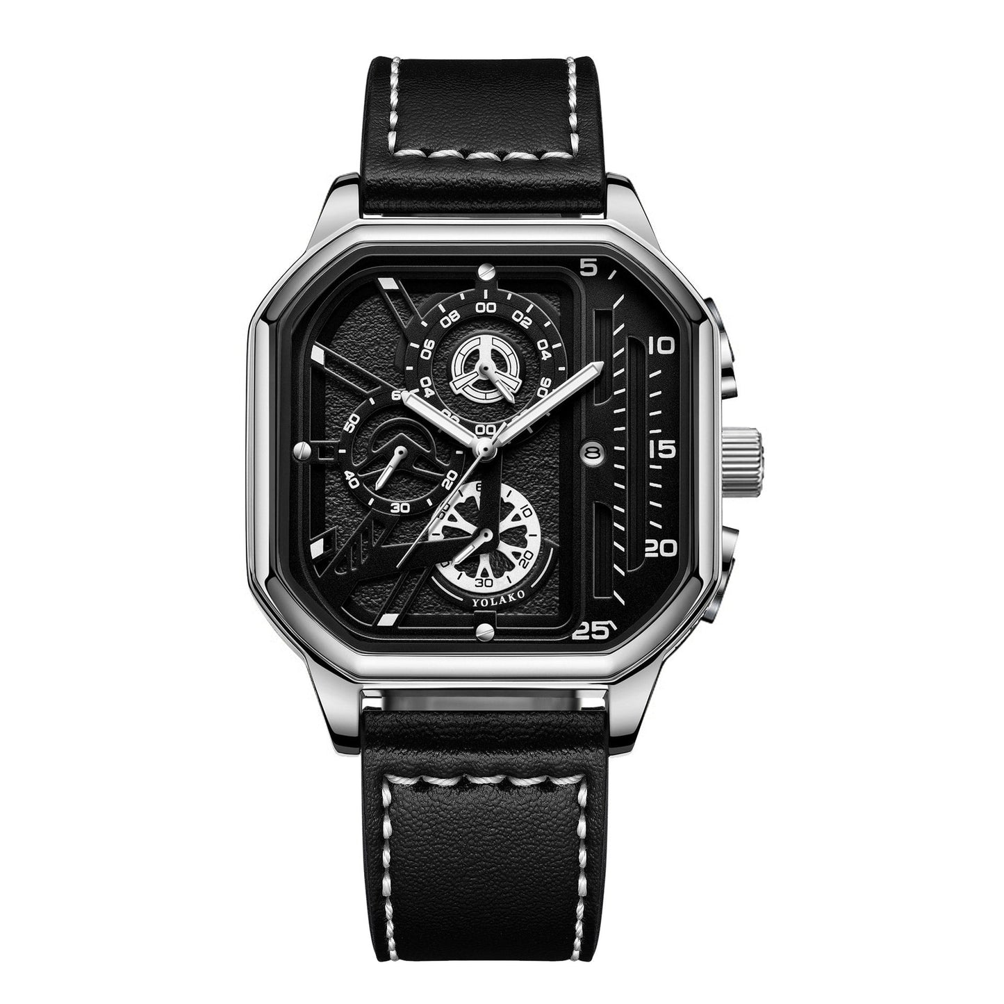 Men's Quartz Watch - 's Vintage Large Square Dial Date Calendar, Analog Wristwatch for Business - product detail view 26