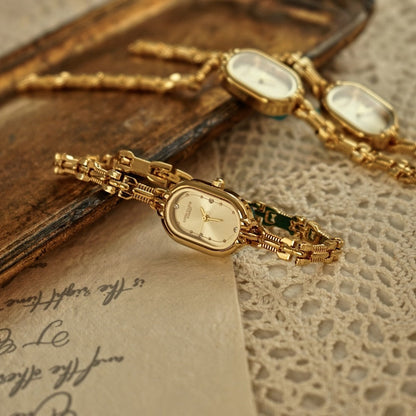 Women's Quartz Watch - 's Vintage Luxury Bracelet Rhinestone Oval Case Japanese Movement Gold - main product view