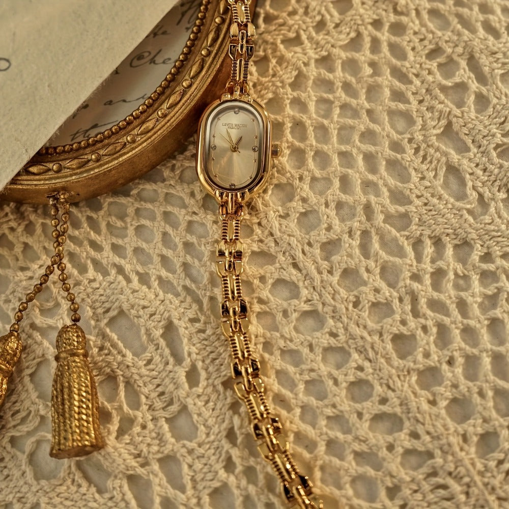Women's Quartz Watch - 's Vintage Luxury Bracelet Rhinestone Oval Case Japanese Movement Gold - product detail view 2