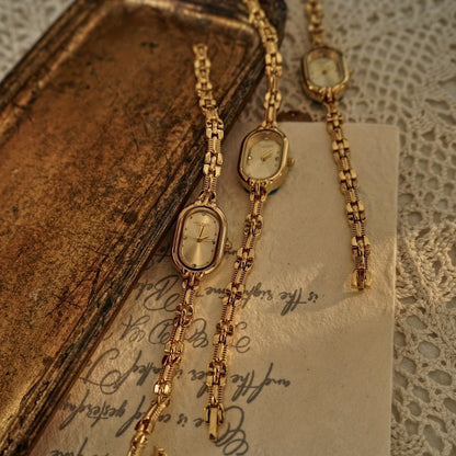 Women's Quartz Watch - 's Vintage Luxury Bracelet Rhinestone Oval Case Japanese Movement Gold - product detail view 3