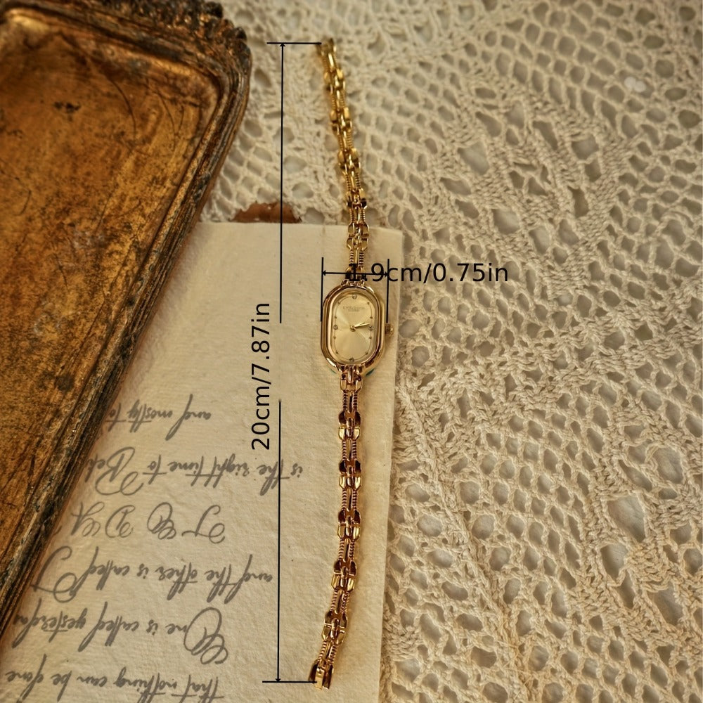 Women's Quartz Watch - 's Vintage Luxury Bracelet Rhinestone Oval Case Japanese Movement Gold - product detail view 4