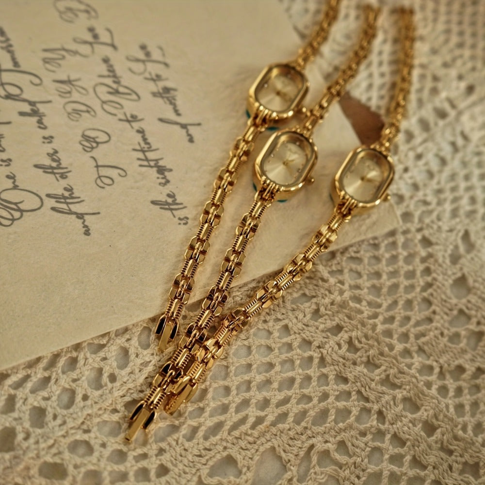 Women's Quartz Watch - 's Vintage Luxury Bracelet Rhinestone Oval Case Japanese Movement Gold - product detail view 5
