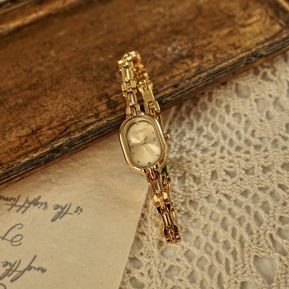 Women's Quartz Watch - 's Vintage Luxury Bracelet Rhinestone Oval Case Japanese Movement Gold - product detail view 6