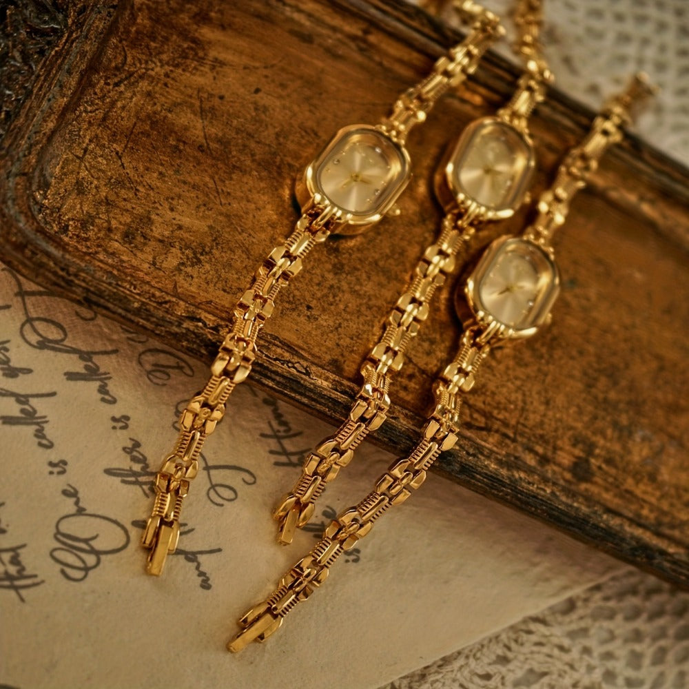 Women's Quartz Watch - 's Vintage Luxury Bracelet Rhinestone Oval Case Japanese Movement Gold - product detail view 7