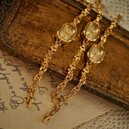 Women's Quartz Watch - 's Vintage Luxury Bracelet Rhinestone Oval Case Japanese Movement Gold - product detail view 7