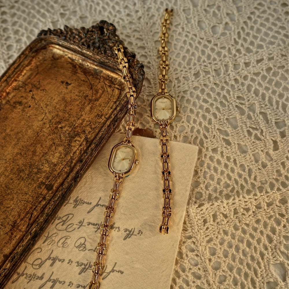 Women's Quartz Watch - 's Vintage Luxury Bracelet Rhinestone Oval Case Japanese Movement Gold - product detail view 8