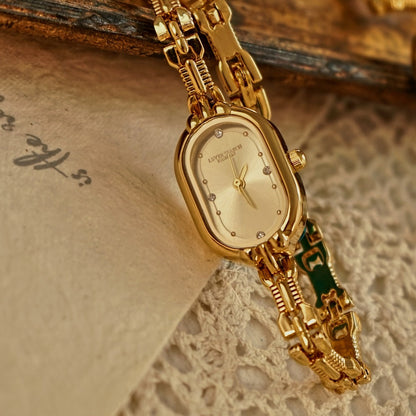 Women's Quartz Watch - 's Vintage Luxury Bracelet Rhinestone Oval Case Japanese Movement Gold - product detail view 9
