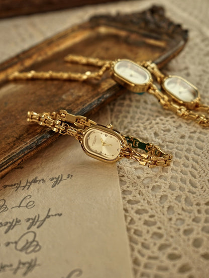 Women's Quartz Watch - 's Vintage Luxury Bracelet Rhinestone Oval Case Japanese Movement Gold - product detail view 10
