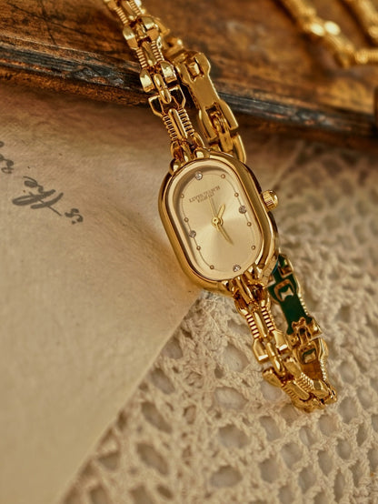 Women's Quartz Watch - 's Vintage Luxury Bracelet Rhinestone Oval Case Japanese Movement Gold - product detail view 15