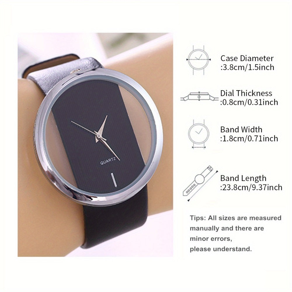 Women's Quartz Watch - 's Watches Set 3pcs, Transparent Dial Ladies Fashion PU Leather Strap - product detail view 4