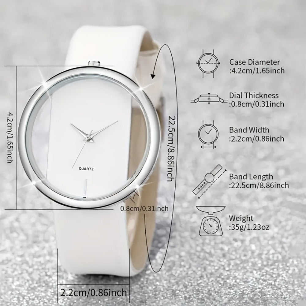 Women's Quartz Watch - 's Watches Set 3pcs, Transparent Dial Ladies Fashion PU Leather Strap - product detail view 5