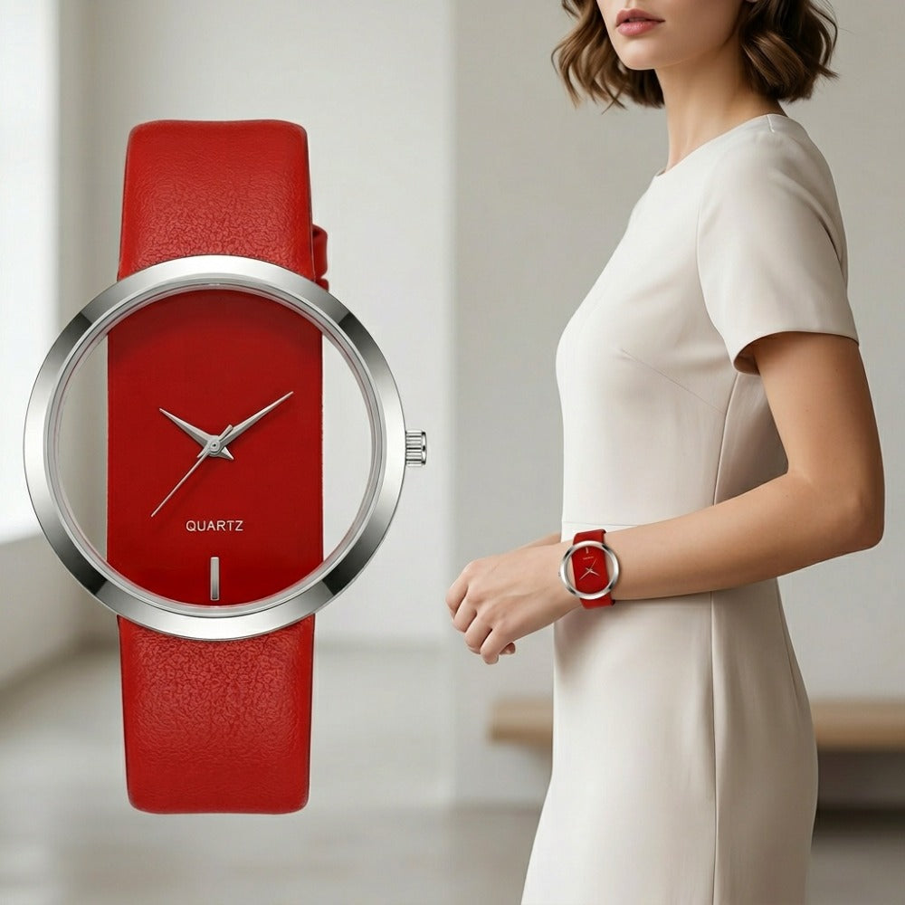 Women's Quartz Watch - 's Watches Set 3pcs, Transparent Dial Ladies Fashion PU Leather Strap - product detail view 6