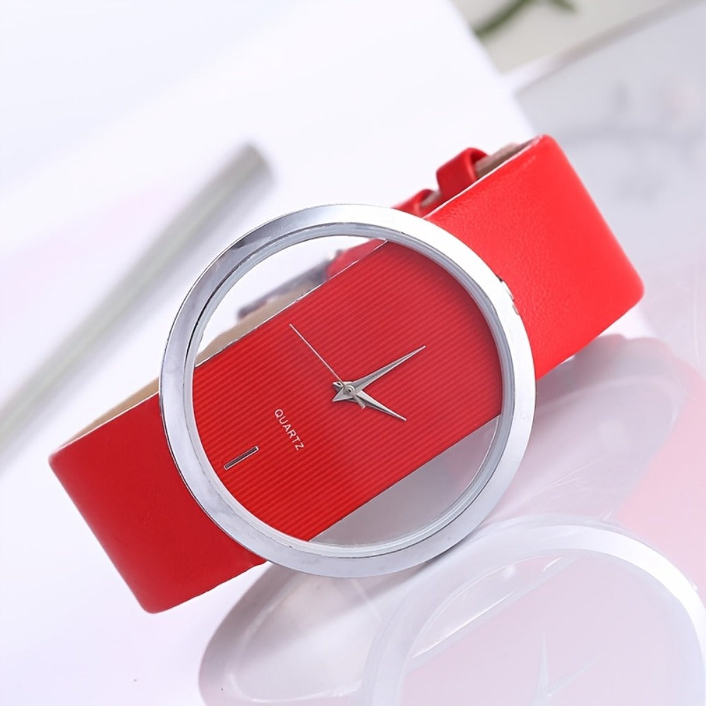 Women's Quartz Watch - 's Watches Set 3pcs, Transparent Dial Ladies Fashion PU Leather Strap - product detail view 9