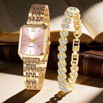 Women's Quartz Watch - Set 2pcs Vintage Heart-Shaped Chain Elegant Pointer Style Ladies - product detail view 6