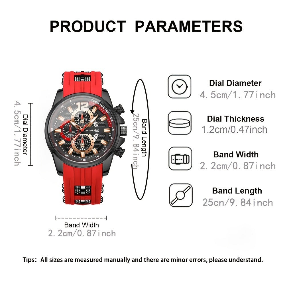 Men's Quartz Watch - Silicone for Fashion Casual Date Display Sport Wristwatch Sporty Design - product detail view 6