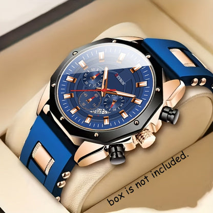 Men's Quartz Watch - Sport Chronograph for Vintage Large Round Dial Silicone Strap Calendar - product detail view 2