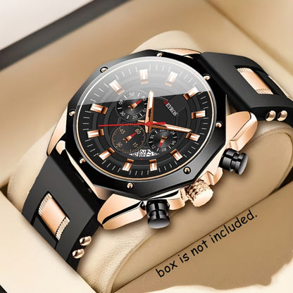 Men's Quartz Watch - Sport Chronograph for Vintage Large Round Dial Silicone Strap Calendar - product detail view 3