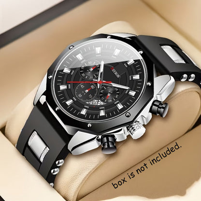 Men's Quartz Watch - Sport Chronograph for Vintage Large Round Dial Silicone Strap Calendar - product detail view 5