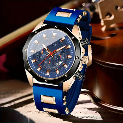 Men's Quartz Watch - Sport Chronograph for Vintage Large Round Dial Silicone Strap Calendar - product detail view 10