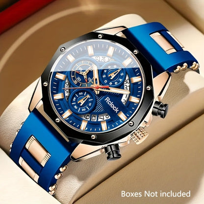 Men's Quartz Watch - Sport Chronograph for Vintage Large Round Dial Silicone Strap Calendar - product detail view 13