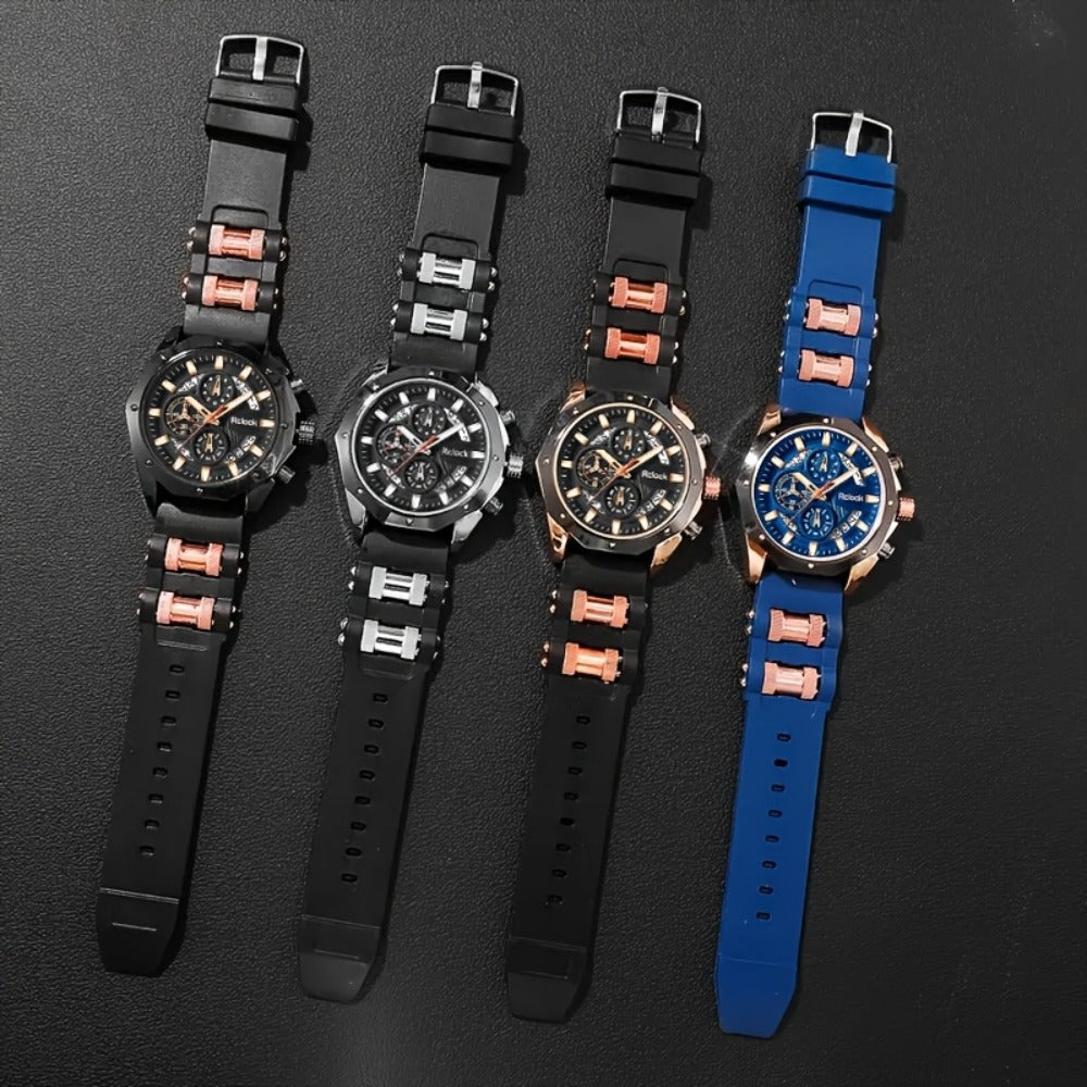 Men's Quartz Watch - Sport Chronograph for Vintage Large Round Dial Silicone Strap Calendar - product detail view 18