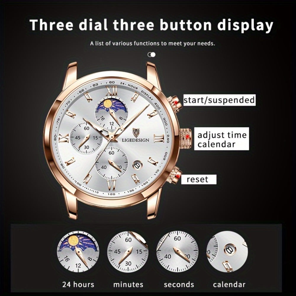 Men's Quartz Watch - Sport Waterproof Chronograph for Luminous Calendar Wristwatch, Casual - product detail view 6
