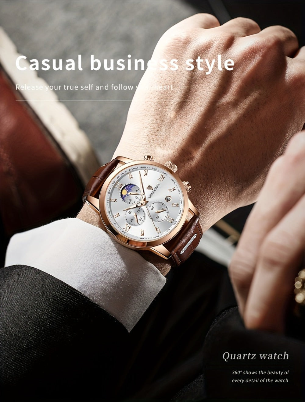 Men's Quartz Watch - Sport Waterproof Chronograph for Luminous Calendar Wristwatch, Casual - product detail view 14