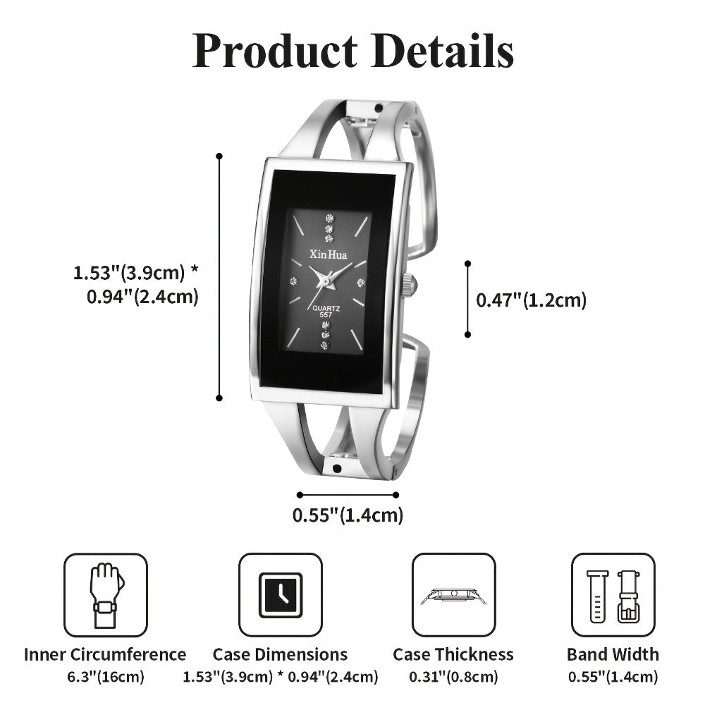 Women's Quartz Watch - Square Dial Bangle for - Open Cuff Stainless Steel Bracelet Analog - product detail view 5