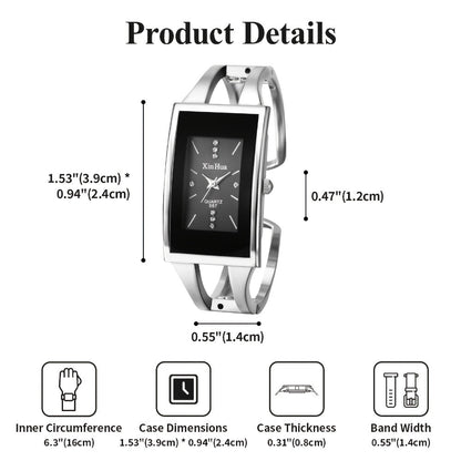 Women's Quartz Watch - Square Dial Bangle for - Open Cuff Stainless Steel Bracelet Analog - product detail view 5