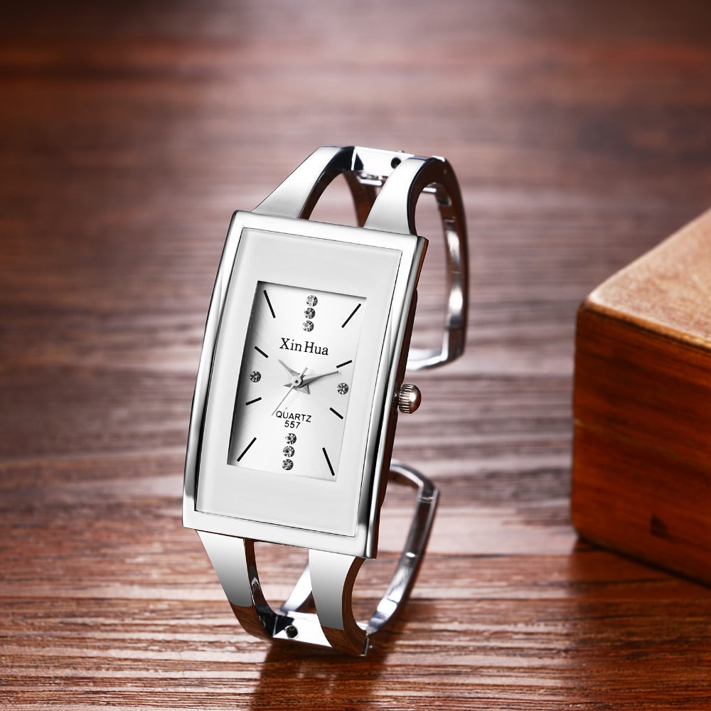 Women's Quartz Watch - Square Dial Bangle for - Open Cuff Stainless Steel Bracelet Analog - product detail view 7