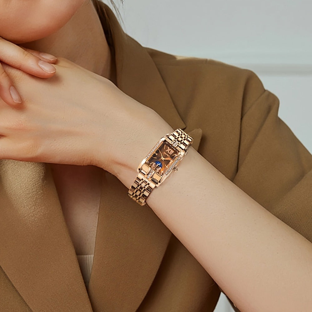 Women's Quartz Watch - Square for Star Dial Stainless Steel Bracelet Analog Wristwatch Elegant - product detail view 2