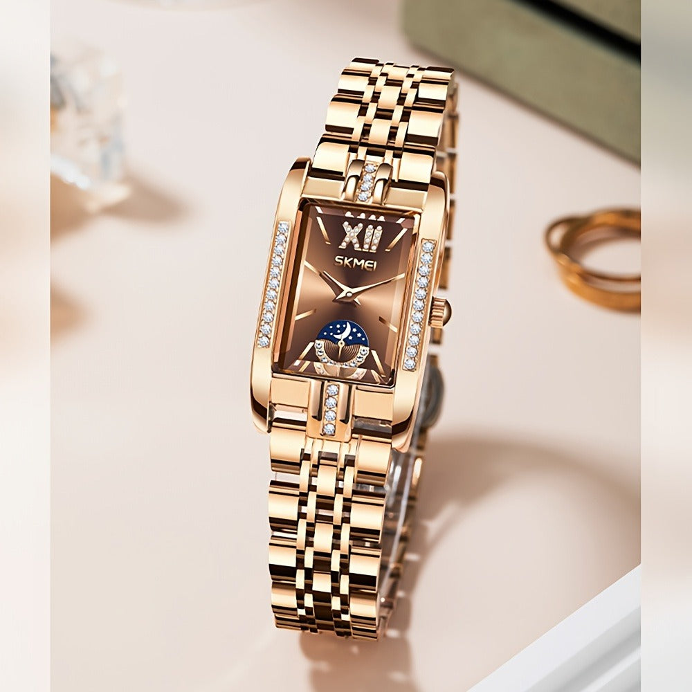 Women's Quartz Watch - Square for Star Dial Stainless Steel Bracelet Analog Wristwatch Elegant - product detail view 3