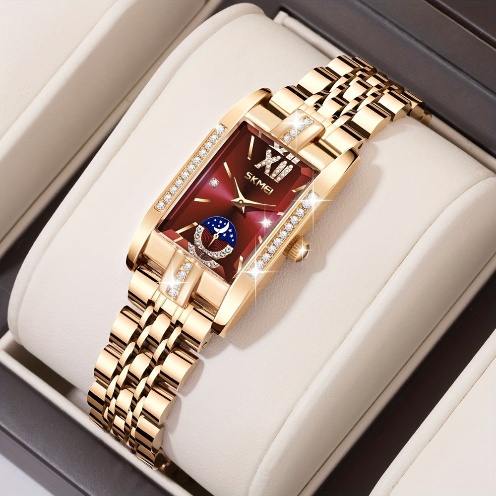 Women's Quartz Watch - Square for Star Dial Stainless Steel Bracelet Analog Wristwatch Elegant - product detail view 6