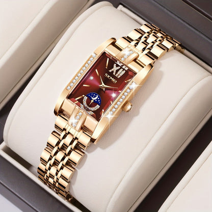 Women's Quartz Watch - Square for Star Dial Stainless Steel Bracelet Analog Wristwatch Elegant - product detail view 6