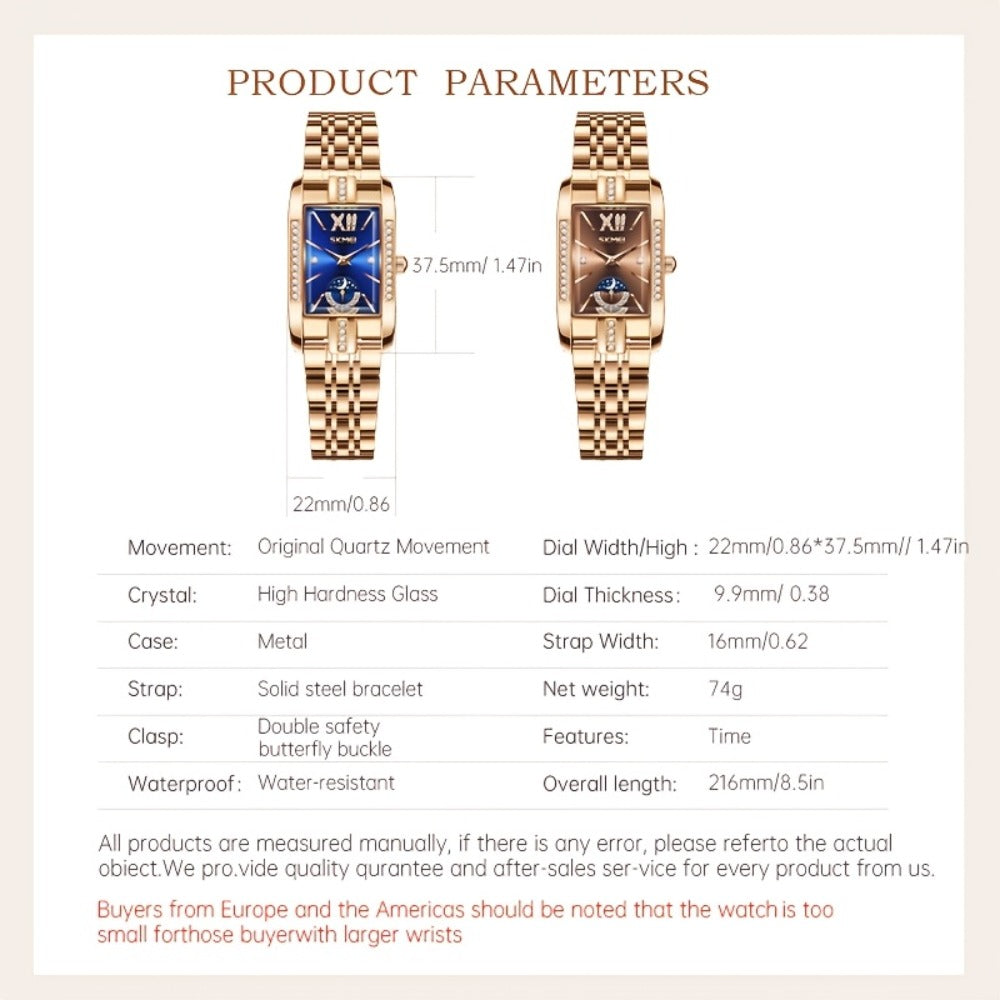 Women's Quartz Watch - Square for Star Dial Stainless Steel Bracelet Analog Wristwatch Elegant - product detail view 7
