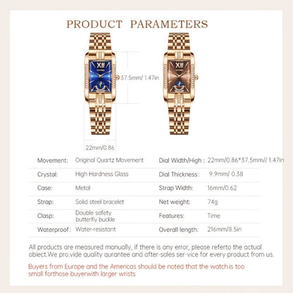 Women's Quartz Watch - Square for Star Dial Stainless Steel Bracelet Analog Wristwatch Elegant - product detail view 7
