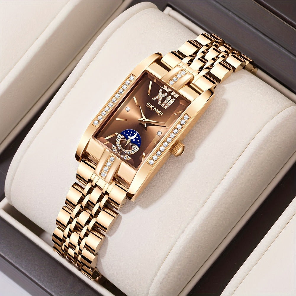 Women's Quartz Watch - Square for Star Dial Stainless Steel Bracelet Analog Wristwatch Elegant - product detail view 9
