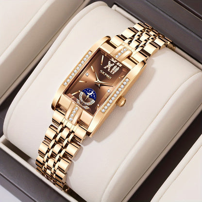 Women's Quartz Watch - Square for Star Dial Stainless Steel Bracelet Analog Wristwatch Elegant - product detail view 9