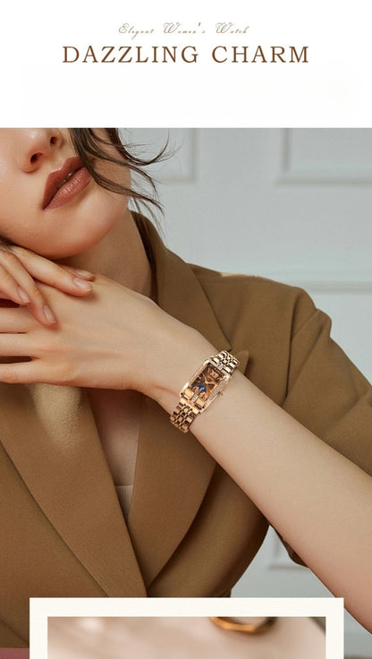 Women's Quartz Watch - Square for Star Dial Stainless Steel Bracelet Analog Wristwatch Elegant - product detail view 11